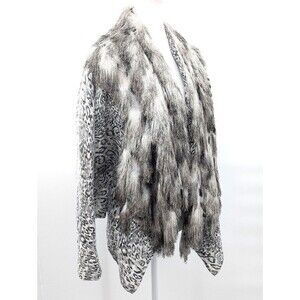 Alberto Makali Wool Black White Snow Leopard Fringe Waterfall Cardigan Size L